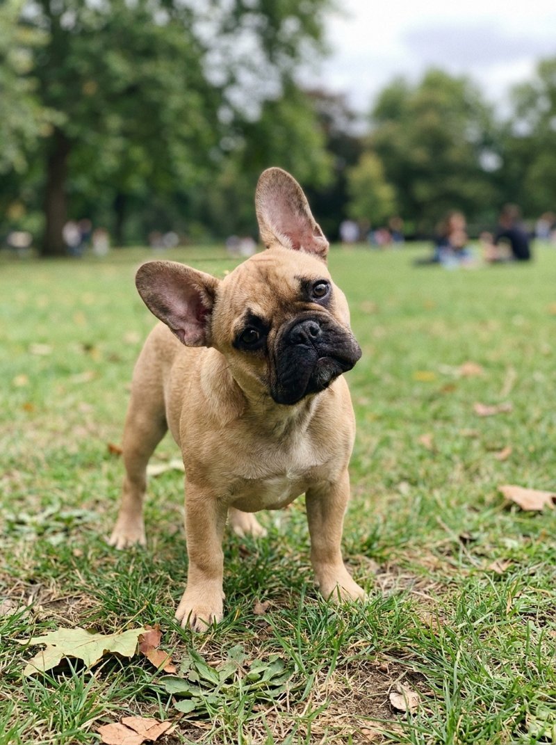 A phone photo of a French bulldog
