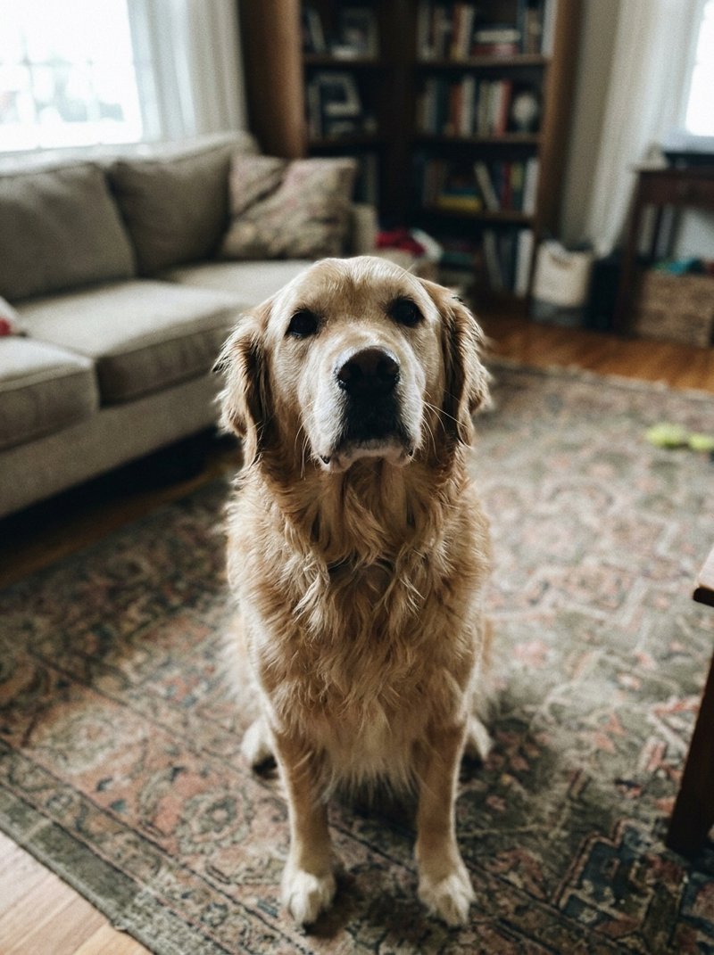 A phone photo of a golden retriever
